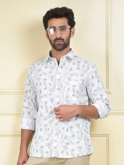 CRIMSOUNE CLUB - Men White Floral Print Casual Shirt