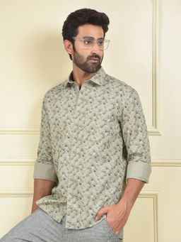CRIMSOUNE CLUB - Men Olive Floral Print Casual Shirt