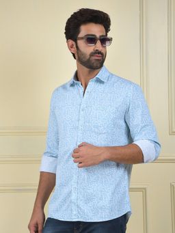 CRIMSOUNE CLUB - Men Blue Printed Pure Cotton Casual Shirt