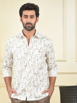 CRIMSOUNE CLUB - Men Beige Floral Print Casual Shirt