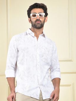 CRIMSOUNE CLUB - Men White Floral Print Pure Cotton Casual Shirt