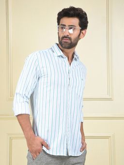 CRIMSOUNE CLUB - Men Green Vertical Stripes Pure Cotton Casual Shirt