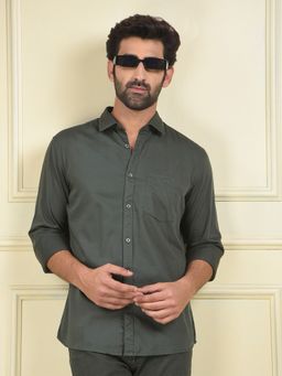 CRIMSOUNE CLUB - Men Olive Casual Shirt