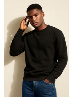 Parcel Yard - Men Soft Crewneck Black Outdoor Athletic Long Sleeve Sweatshirt