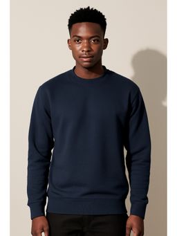 Parcel Yard - Men Soft Crewneck Navy Blue Outdoor Athletic Long Sleeve Sweatshirt