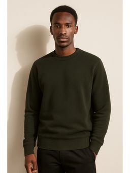 Parcel Yard - Men Soft Crewneck Olive Outdoor Athletic Long Sleeve Sweatshirt