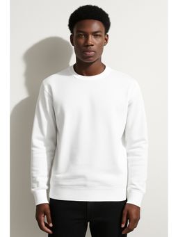 Parcel Yard - Men Soft Crewneck White Outdoor Athletic Long Sleeve Sweatshirt