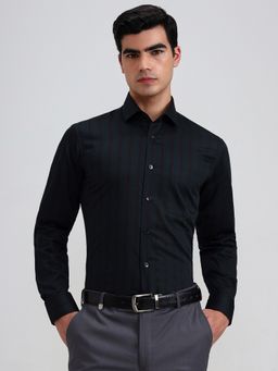 Metal - Men Green Pure Cotton Striped Slim Fit Formal Shirt