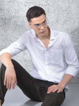 CRIMSOUNE CLUB - Men White Checked Pure Cotton Casual Shirt