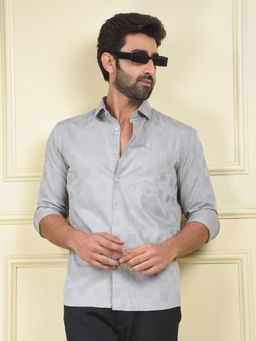 CRIMSOUNE CLUB - Men Grey Pure Cotton Casual Shirt