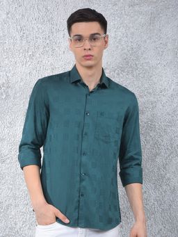 CRIMSOUNE CLUB - Men Green Checked Pure Cotton Casual Shirt
