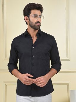 CRIMSOUNE CLUB - Men Black Pure Cotton Casual Shirt