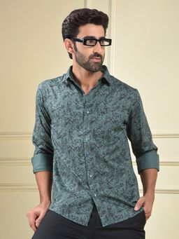 CRIMSOUNE CLUB - Men Green Printed Casual Shirt