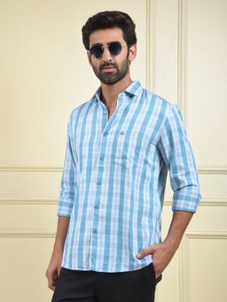 CRIMSOUNE CLUB - Men Blue Checked Casual Shirt