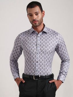 Wyre - Men Grey Polyester Printed Slim Fit Party Wear Shirt