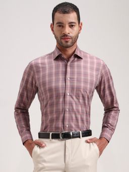 Metal - Men Pink Pure Cotton Checked Slim Fit Formal Shirt