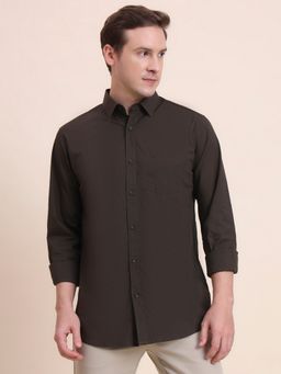 JadeBlue - Men Brown Cotton Lycra Solid Slim Fit Casual Shirt