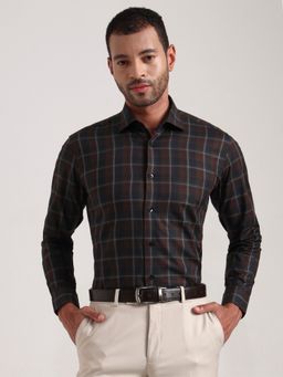 Metal - Men Brown Pure Cotton Checked Slim Fit Formal Shirt