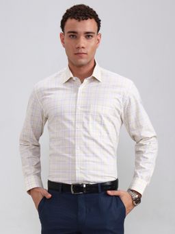 JadeBlue - Men Yellow Pure Cotton Checked Regular Fit Formal Shirt