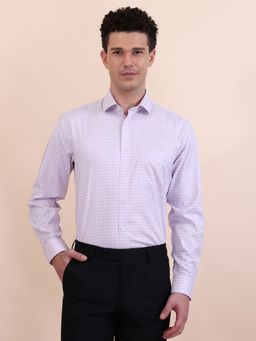 Greenfibre - Men Purple Blended Checked Regular Fit Formal Shirt