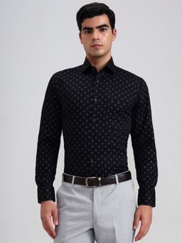 Metal - Men Black Pure Cotton Geometric Regular Fit Formal Shirt