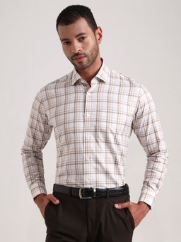 Metal - Men White Pure Cotton Checked Slim Fit Formal Shirt