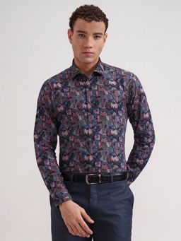 Wyre - Men Multi-Color Satin Floral Printed Slim Fit Party Wear Shirt