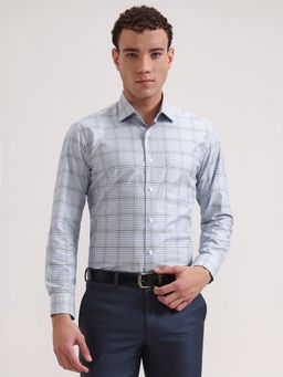 Metal - Men Blue Pure Cotton Checked Print Slim Fit Formal Shirt
