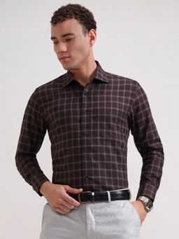Metal - Men Brown Pure Cotton Checked Slim Fit Formal Shirt