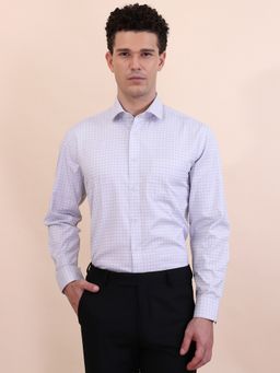 Greenfibre - Men White Blended Checked Regular Fit Formal Shirt