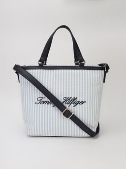 Tommy Hilfiger - Striped Blue Polyester Handbag with Detachable Strap