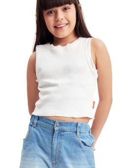 Olele - White Girls Cotton Rib Crop Top