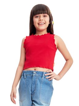Olele - Red Girls Cotton Rib Crop Top