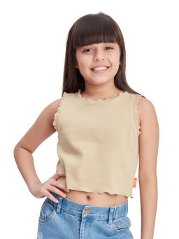 Olele - Almond Brown Girls Cotton Rib Crop Top