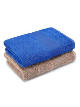 Haus & Kinder - 100% Cotton Harmony Combed Bath Towel- Cobalt, Almond (Pack of 2)