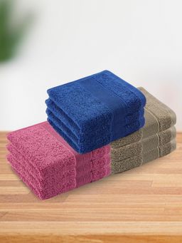 Haus & Kinder - 100% Cotton Harmonry Combed Face Towel- Cobalt, Mulberry, Taupe (Pack of 12)