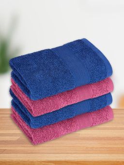 Haus & Kinder - 100% Cotton Harmony Combed Hand Towel- Cobalt, Mulberry (Pack of 4)