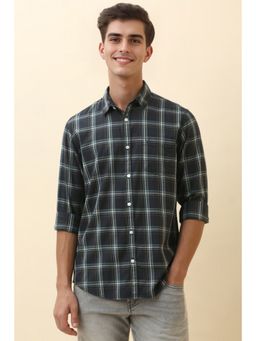 Allen Solly - Men Navy Blue Checks Full Sleeves Casual Shirt