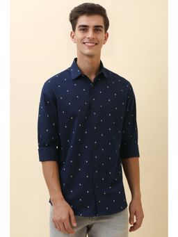 Allen Solly - Men Navy Blue Printed Full Sleeves Casual Shirt