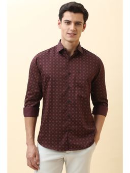 Allen Solly - Men Maroon Printed Full Sleeves Casual Shirt