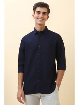 Allen Solly - Men Navy Blue Solid Full Sleeves Casual Shirt