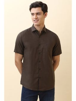 Allen Solly - Men Brown Solid Half Sleeves Casual Shirt