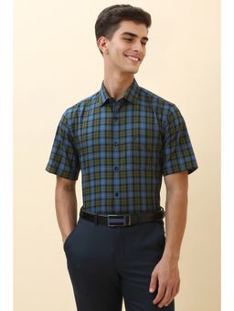 Allen Solly - Men Olive Checks Half Sleeves Formal Shirt