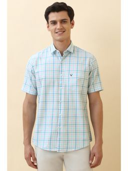 Allen Solly - Men Light Blue Checks Half Sleeves Casual Shirt