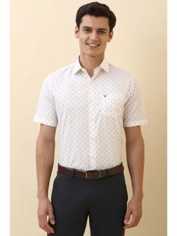Allen Solly - Men White Printed Half Sleeves Formal Shirt