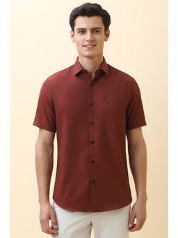 Allen Solly - Men Maroon Solid Half Sleeves Casual Shirt