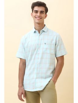Allen Solly - Men Light Blue Checks Half Sleeves Casual Shirt
