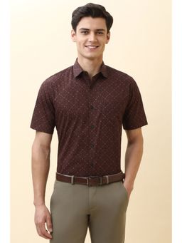 Allen Solly - Men Maroon Printed Half Sleeves Formal Shirt