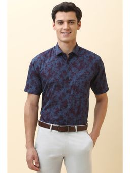 Allen Solly - Men Navy Blue Printed Half Sleeves Formal Shirt
