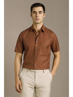 Louis Philippe - Men Brown Textured Half Sleeves Formal Shirt